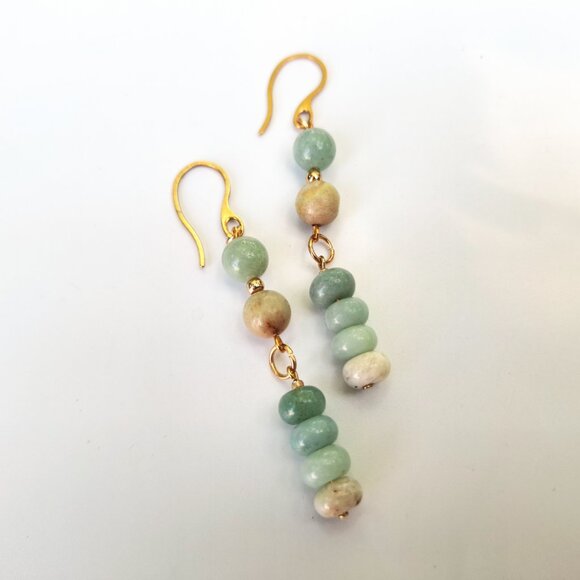 Amazonite Stone Gold French Hook Dangle Earrings Boho Chic Coastal Summer Gifts - Picture 6 of 10